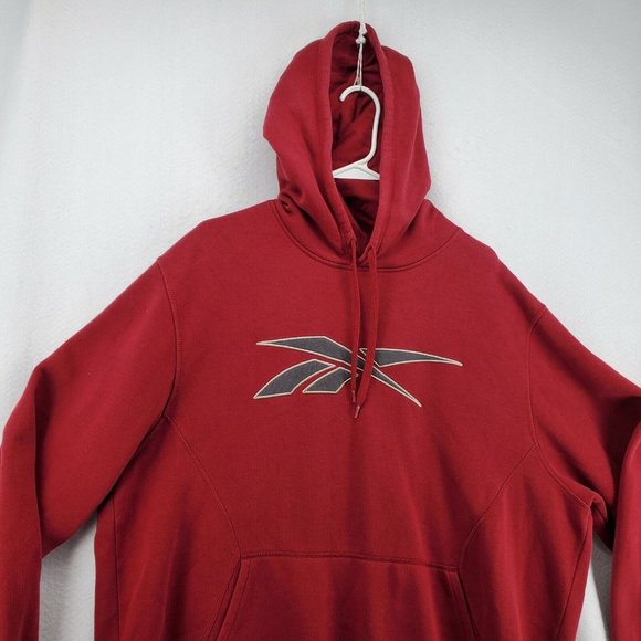 REEBOK Shirt Men's Long Sleeve Hooded Pullover Sweatshirt Drawstring Red XL - Picture 6 of 12